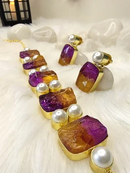 Citrine And Amethyst Choker Set Necklace