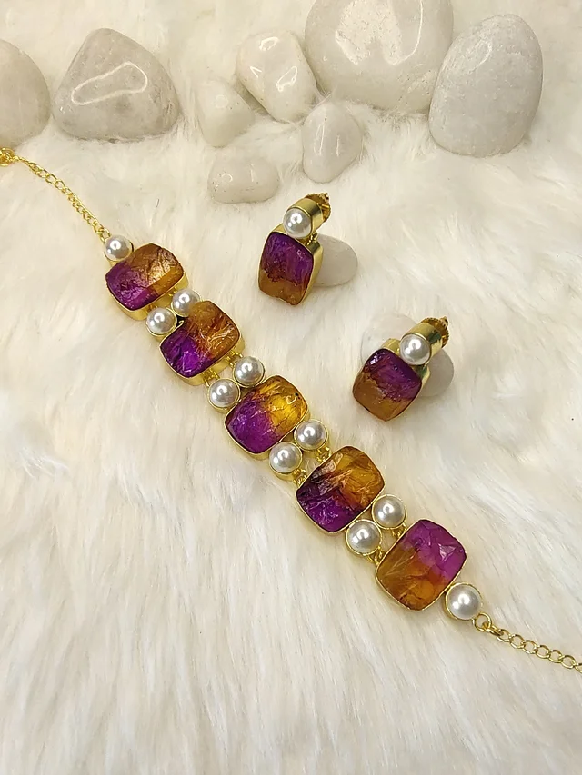 Citrine And Amethyst Choker Set Necklace