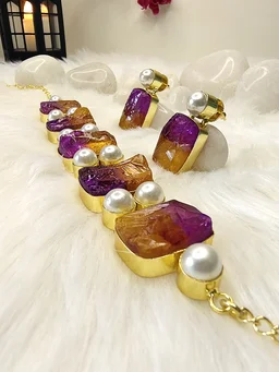Citrine And Amethyst Choker Set Necklace