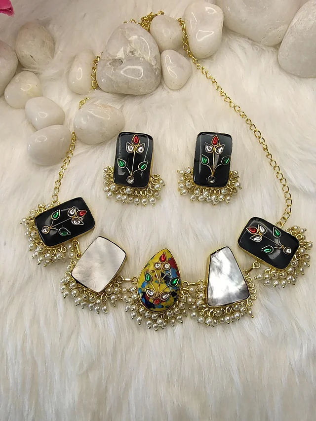 Black Meenakari Work Choker Set/Necklace