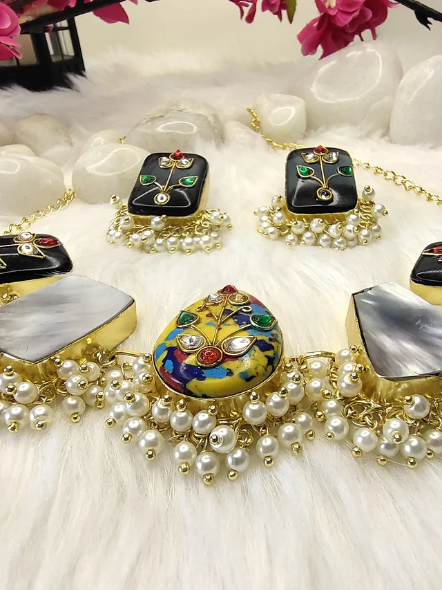 Black Meenakari Work Choker Set/Necklace