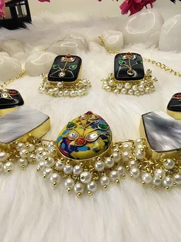 Black Meenakari Work Choker Set/Necklace