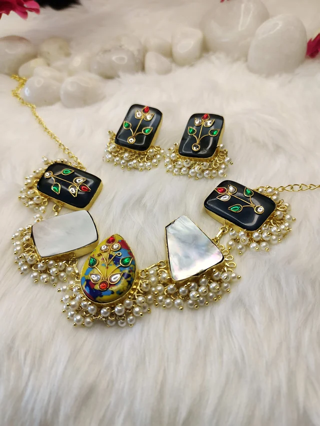 Black Meenakari Work Choker Set/Necklace