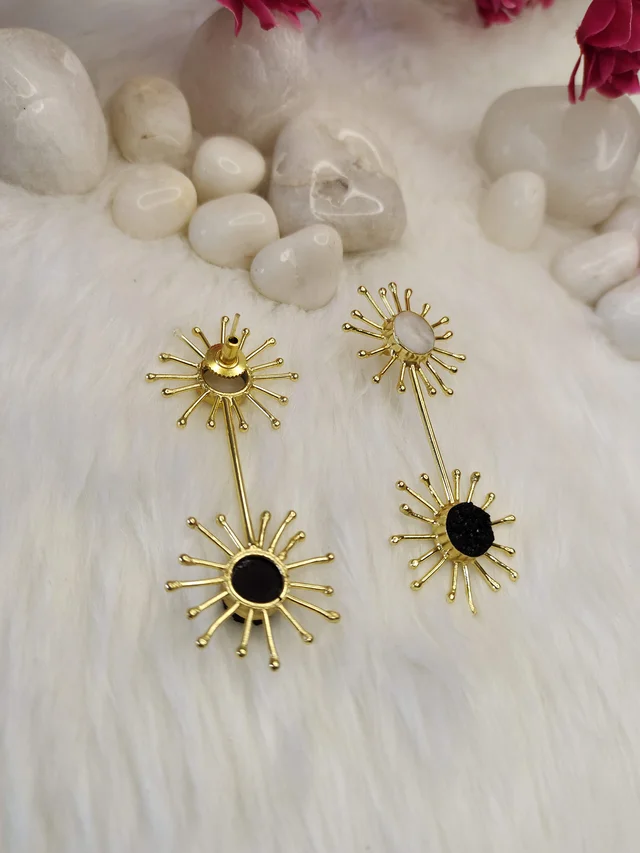 Twin Sun MOP And Druzy Stone Earrings