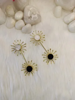 Twin Sun MOP And Druzy Stone Earrings