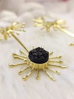 Twin Sun MOP And Druzy Stone Earrings