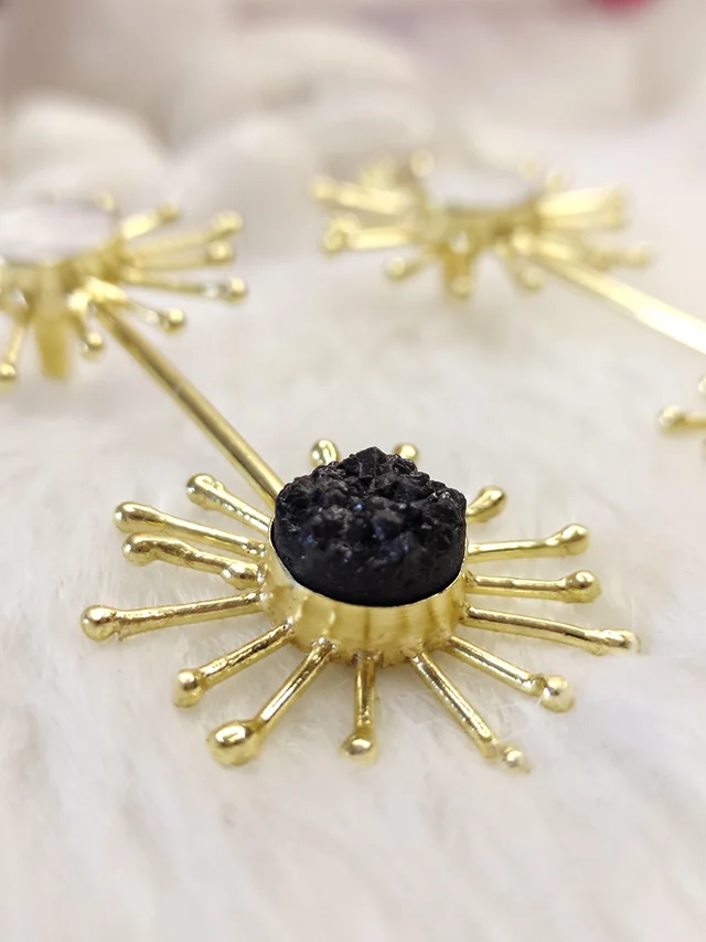 Twin Sun MOP And Druzy Stone Earrings
