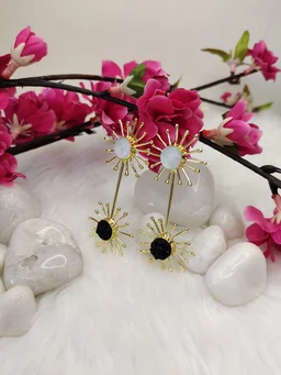 Twin Sun MOP And Druzy Stone Earrings