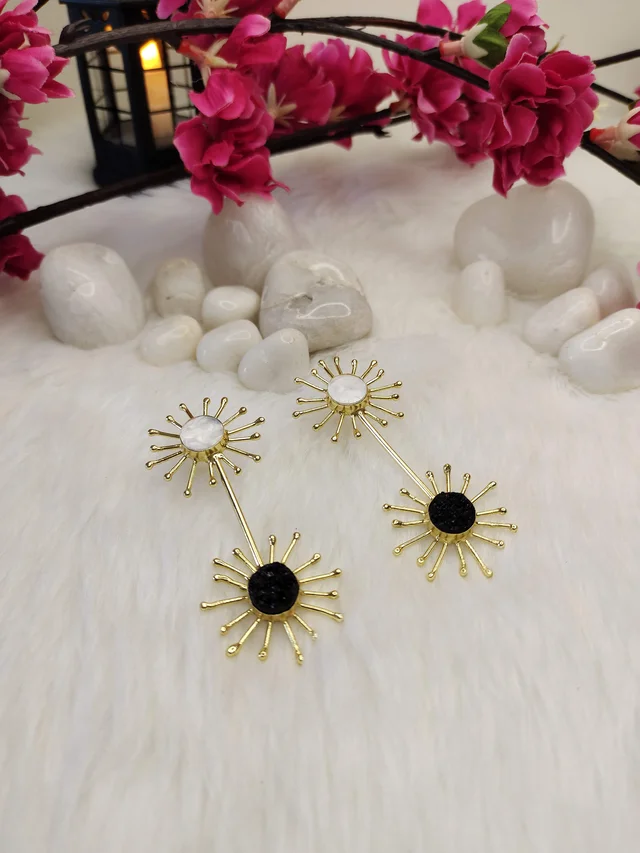 Twin Sun MOP And Druzy Stone Earrings