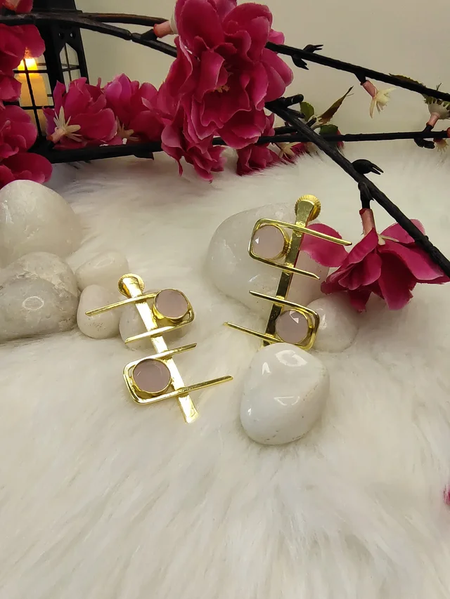 Pink Stone C and D Drop Earrings