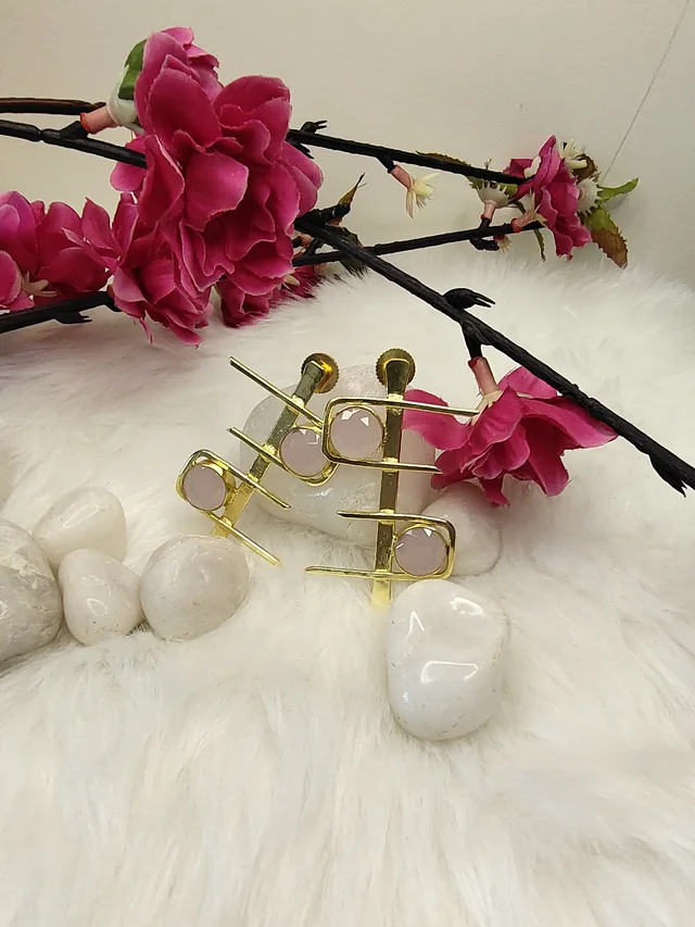 Pink Stone C and D Drop Earrings