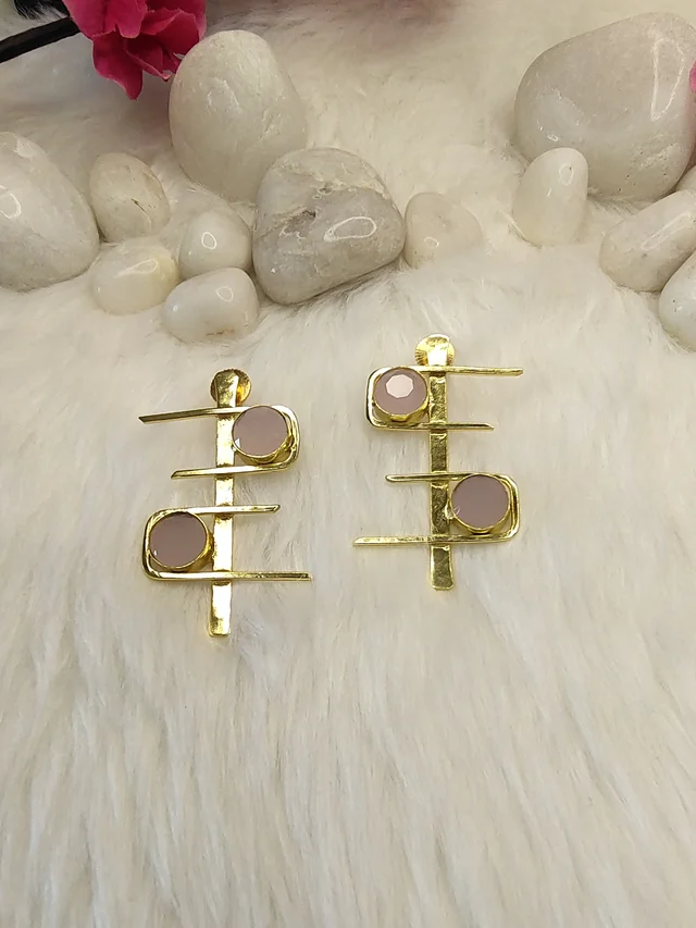 Pink Stone C and D Drop Earrings
