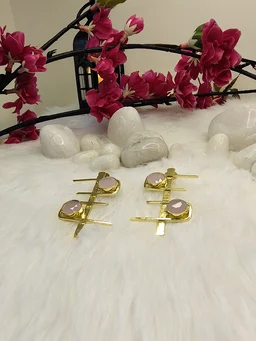 Pink Stone C and D Drop Earrings