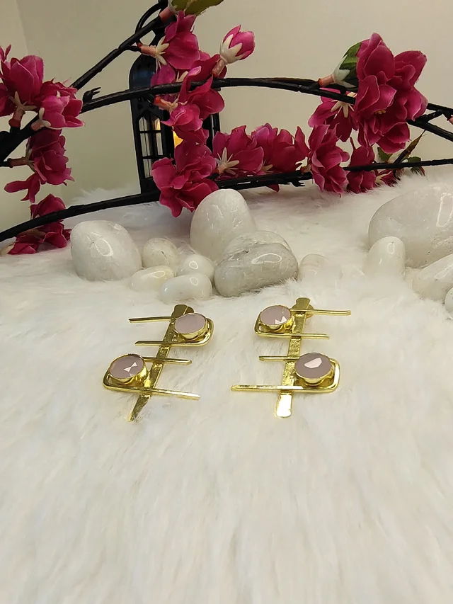 Pink Stone C and D Drop Earrings