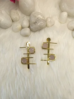 Pink Stone C and D Drop Earrings