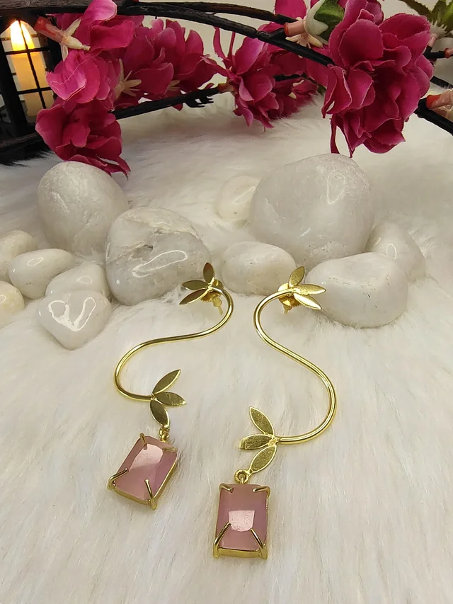 S Shape Pink Petal Drop Earrings