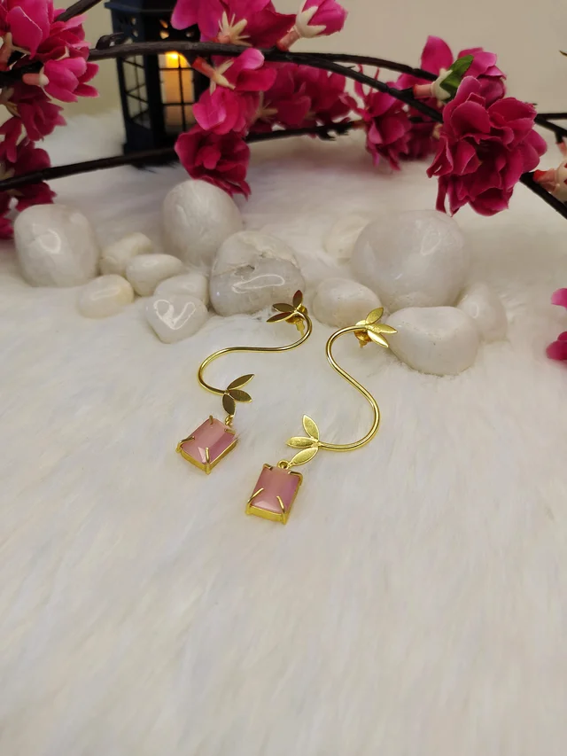 S Shape Pink Petal Drop Earrings