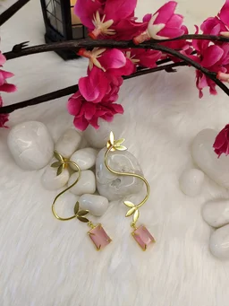 S Shape Pink Petal Drop Earrings