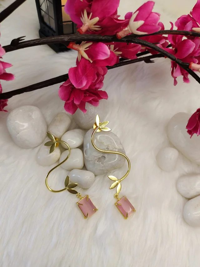 S Shape Pink Petal Drop Earrings