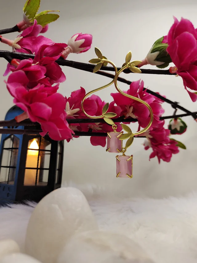 S Shape Pink Petal Drop Earrings