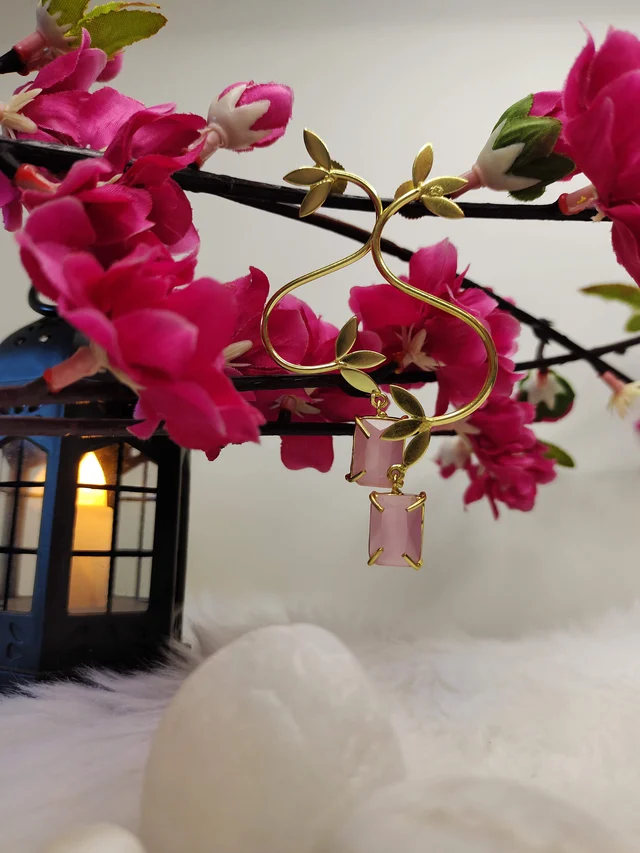 S Shape Pink Petal Drop Earrings