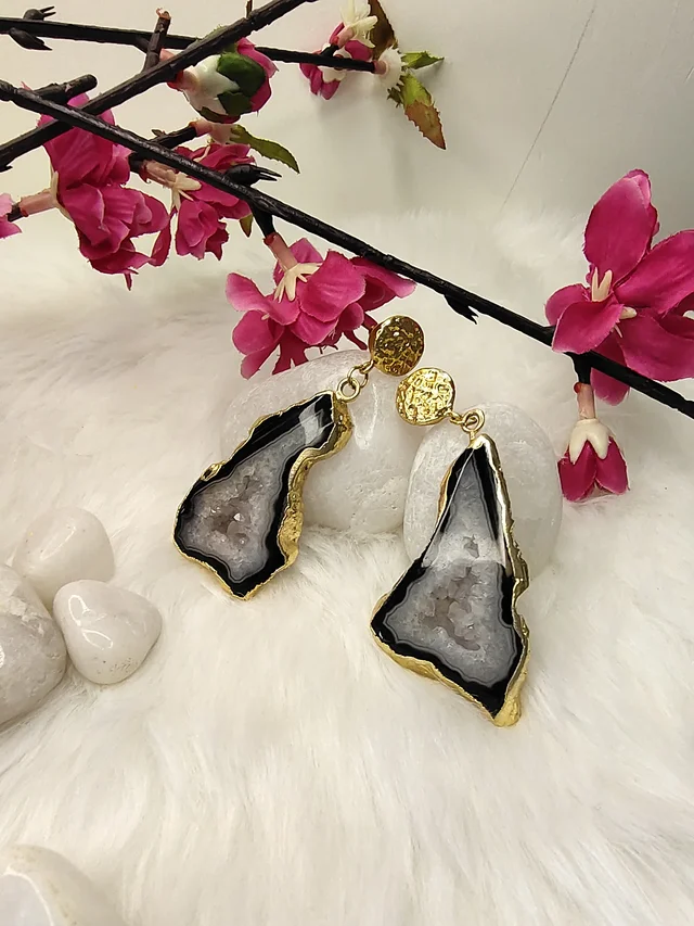 Raw Black Druzy Slice Earrings