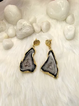 Raw Black Druzy Slice Earrings