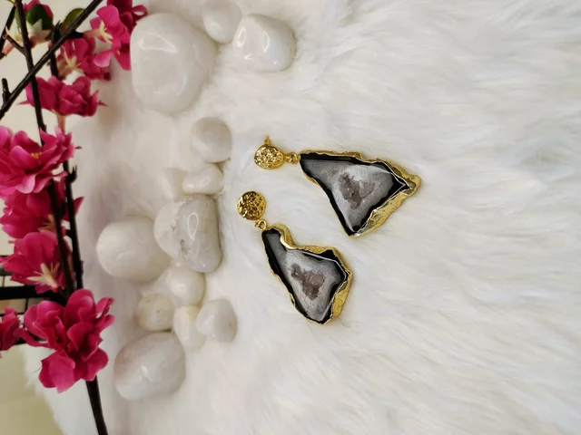 Raw Black Druzy Slice Earrings