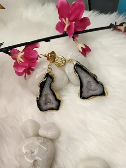 Raw Black Druzy Slice Earrings