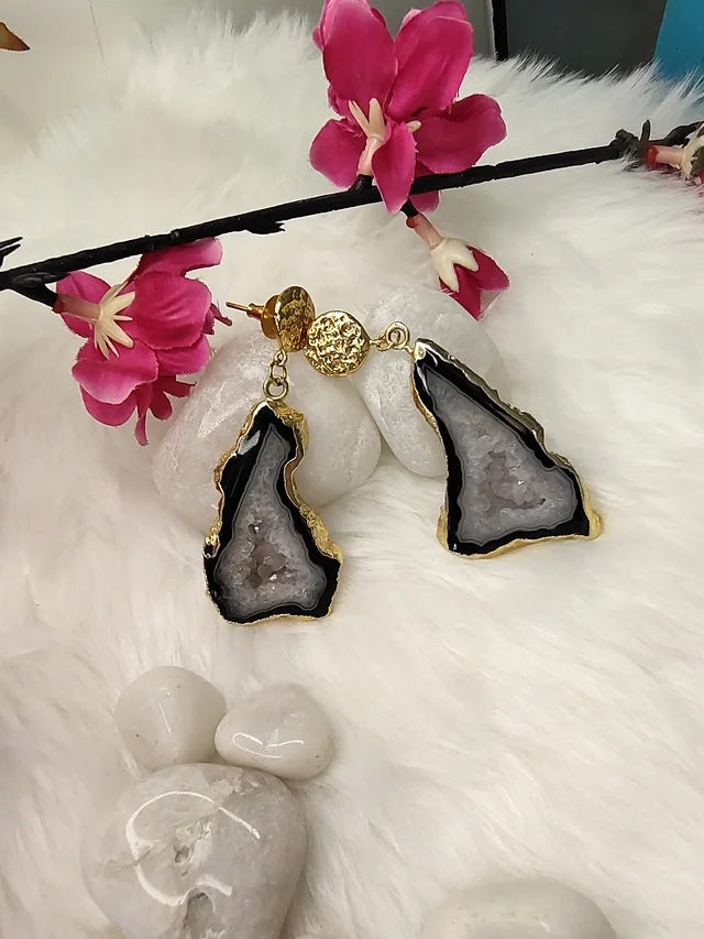 Raw Black Druzy Slice Earrings