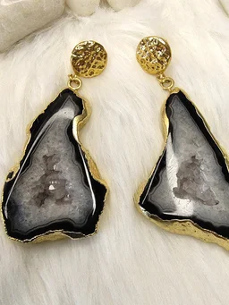 Raw Black Druzy Slice Earrings