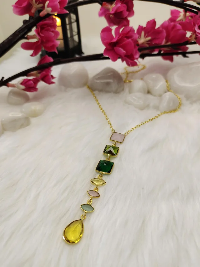 Sleek Gemstone Drop Necklace