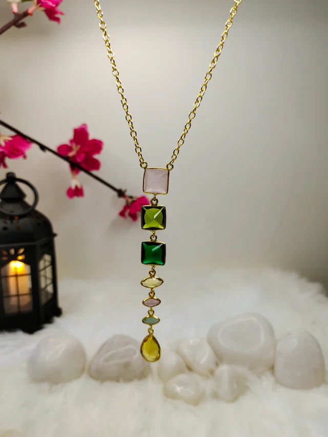 Sleek Gemstone Drop Necklace