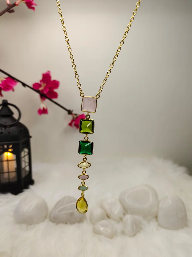 Sleek Gemstone Drop Necklace