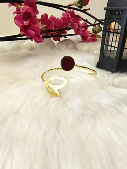 Red Stone Golden Leaf Kada Bracelet