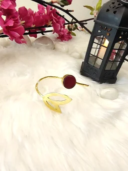 Red Stone Golden Leaf Kada Bracelet