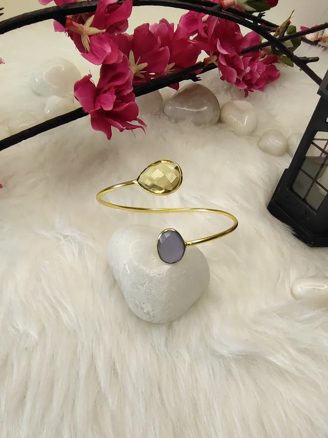 Purple And Yellow Stone Kada Bracelet