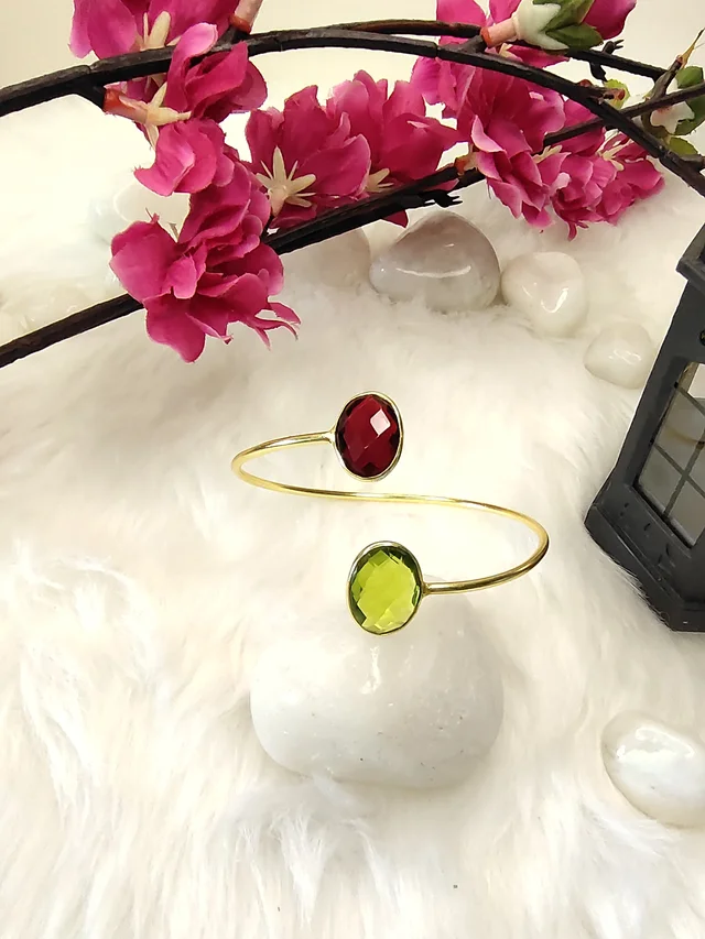 Ruby And Green Stone Kada Bracelet