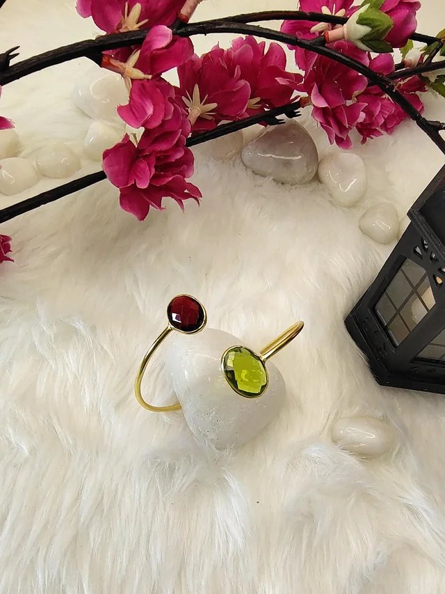 Ruby And Green Stone Kada Bracelet