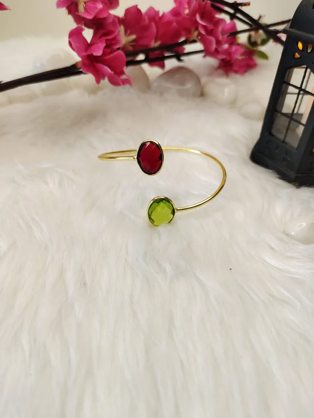 Ruby And Green Stone Kada Bracelet