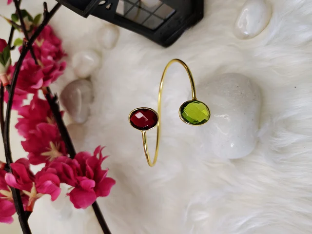 Ruby And Green Stone Kada Bracelet