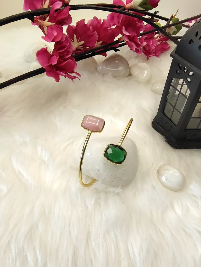 Pink And Green Stone Kada Bracelet