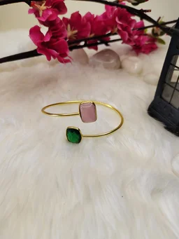 Pink And Green Stone Kada Bracelet