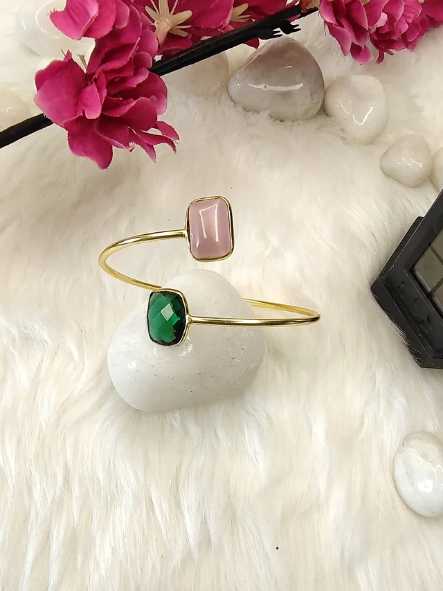 Pink And Green Stone Kada Bracelet