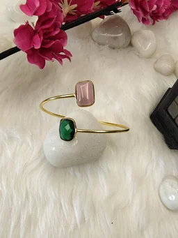 Pink And Green Stone Kada Bracelet