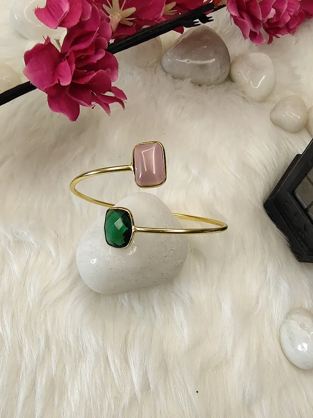 Pink And Green Stone Kada Bracelet