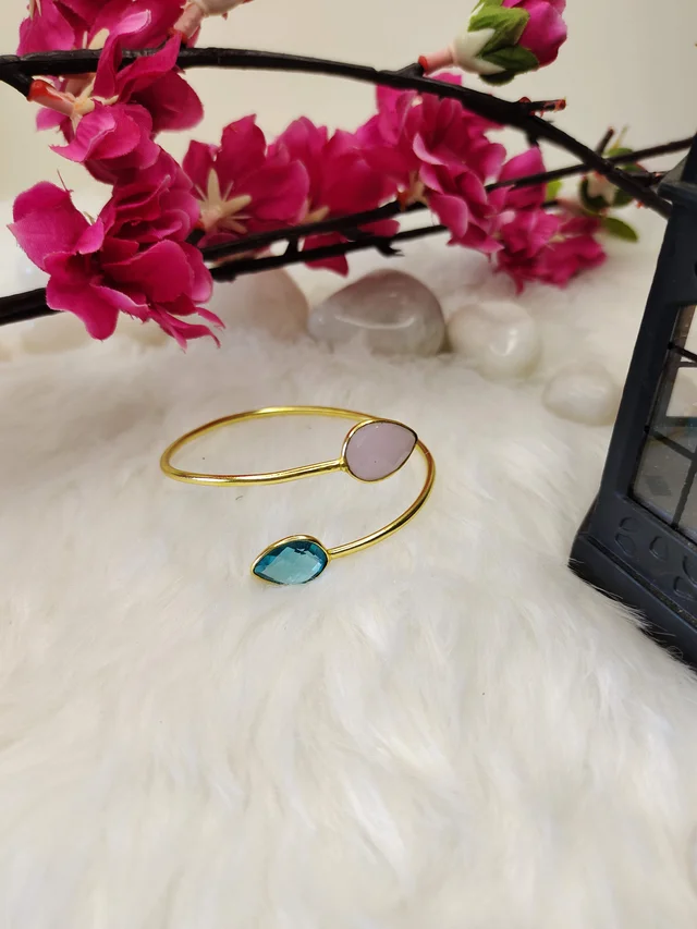 Pink And Blue Stone Kada Bracelet