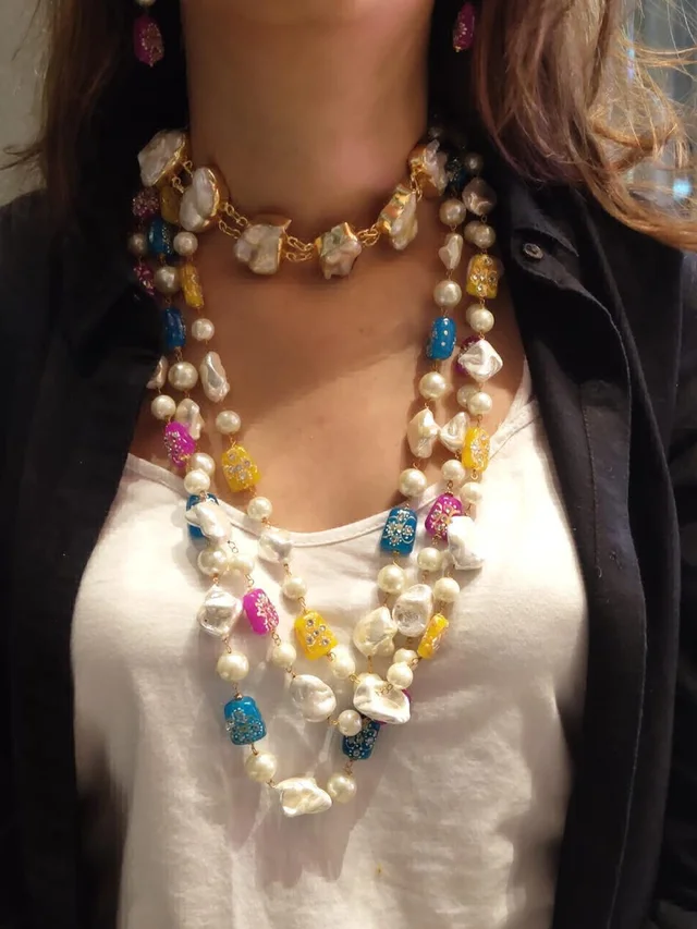 Pearl Meenakari Long Neckpiece