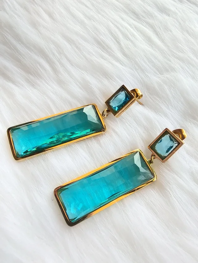 Rectangle Stone Dangler Earrings - Blue