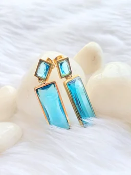 Rectangle Stone Dangler Earrings - Blue